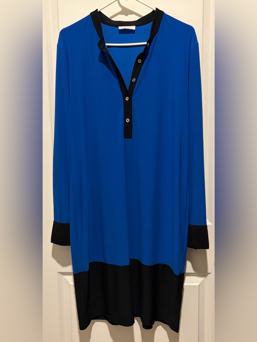 Calvin Klein Blue and Black Long-Sleeve Tunic Top